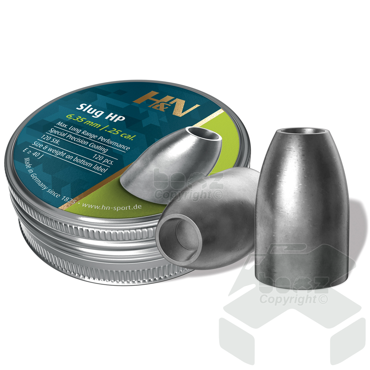 H&N Slug HP Pellets Tin of 120 - 6.34 & 6.36mm .25 Cal