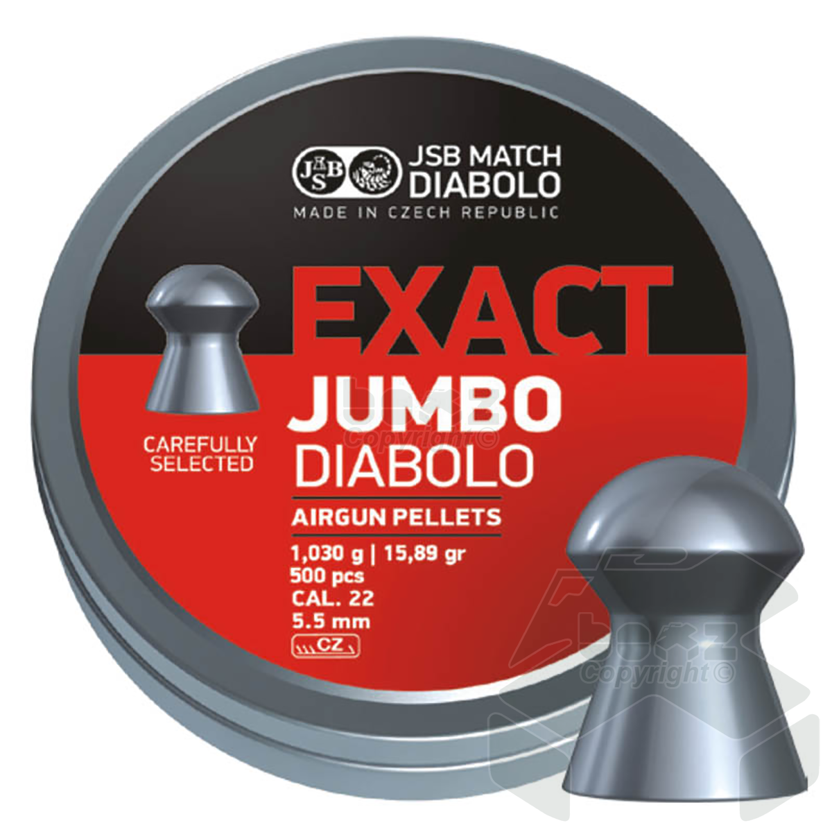JSB Exact Diabolo Jumbo Domed Pellets Tin of 500 - 5.00, 5.51 or 5.52mm .22 Cal