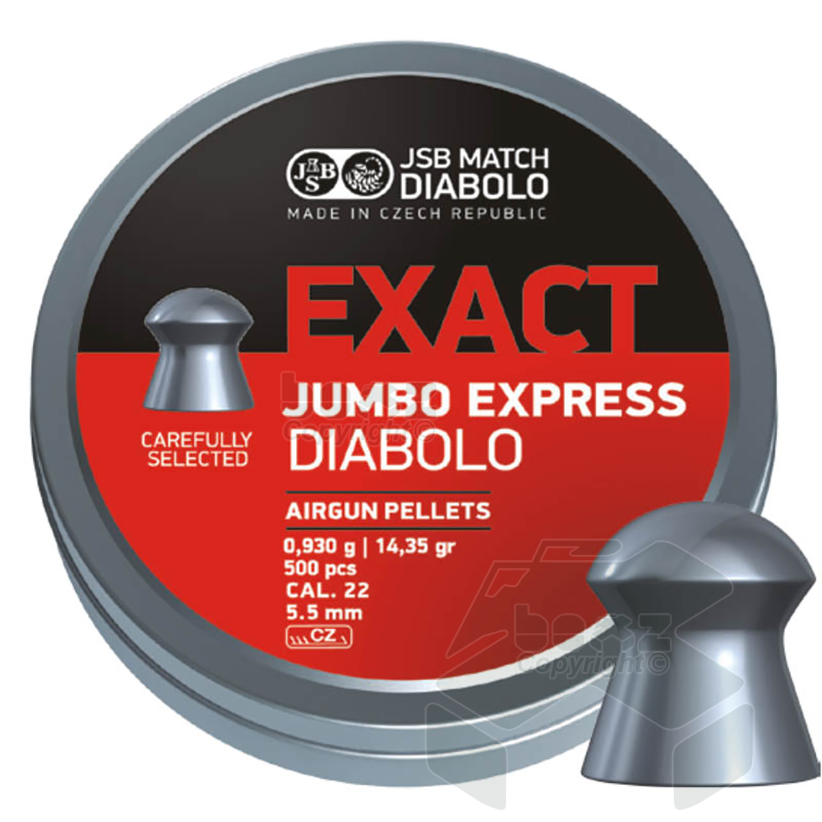JSB Exact Jumbo Express Diabolo Domed Pellets Tin of 200 - 5.52mm .22 Cal