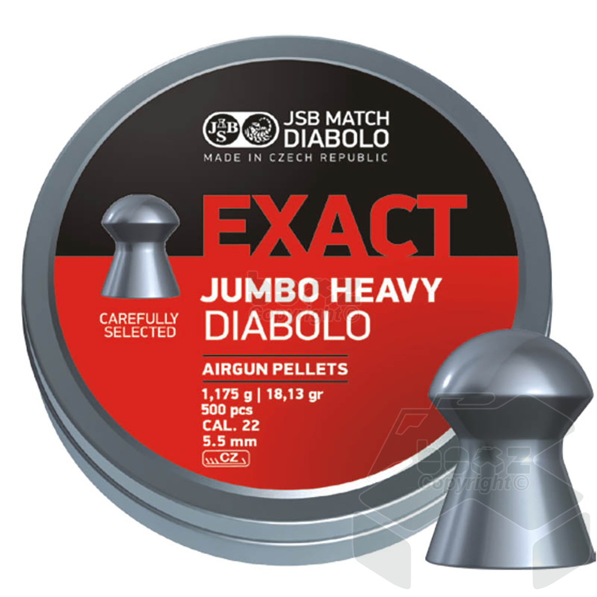 JSB Exact Jumbow Heavy Diabolo Domed Pellets Tin of 500 - 5.52mm .22 Cal