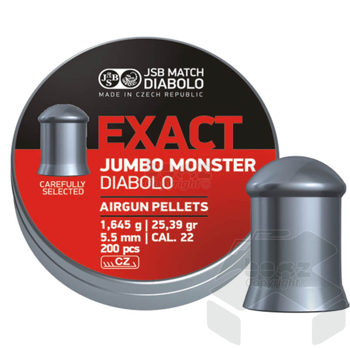 JSB Exact Jumbo Monster Diabolo Domed Pellets Tin of 200 - 5.52mm .22 Cal