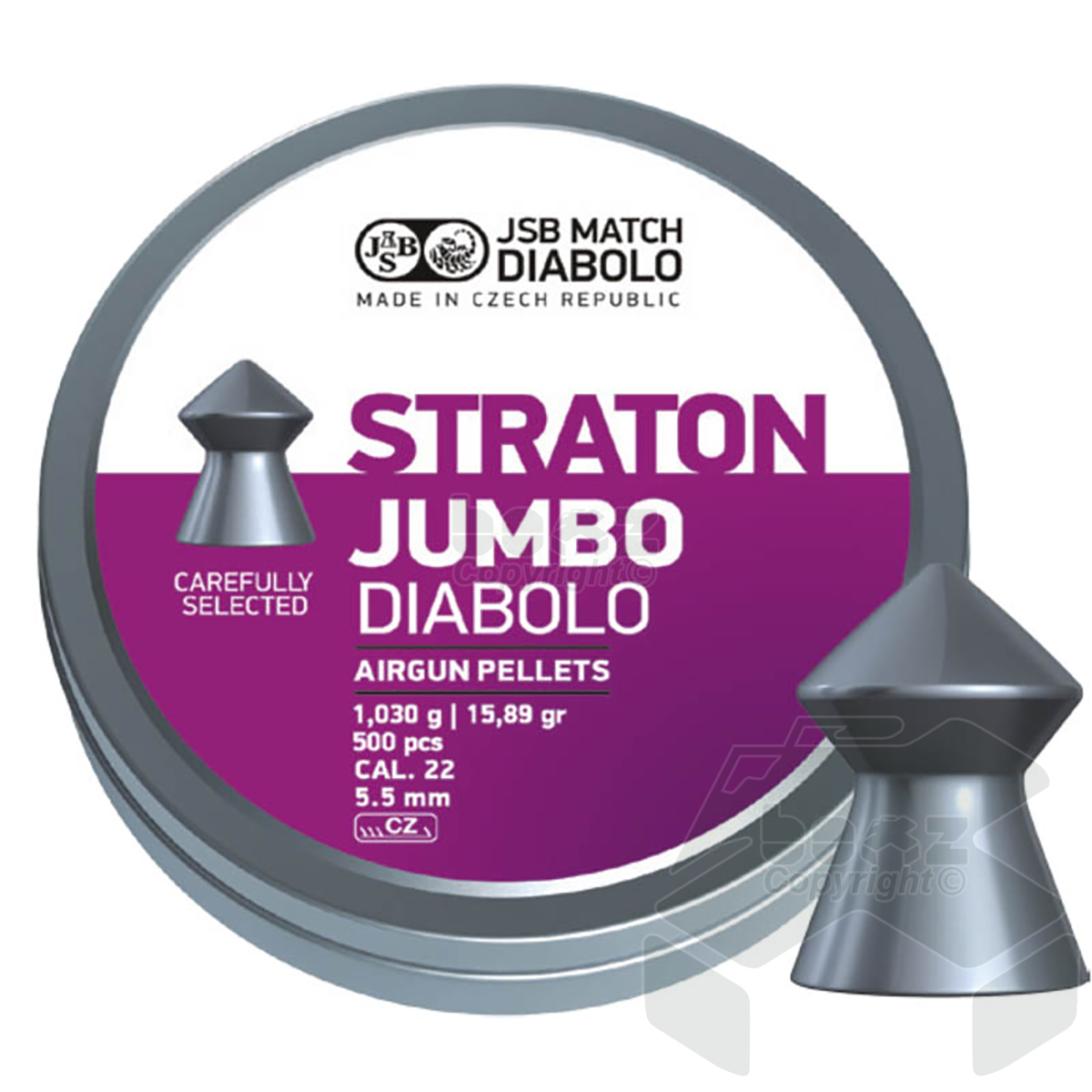 JSB Exact Straton Jumbo Pointed Pellets Tin of 500 - 5.52mm .22 Cal