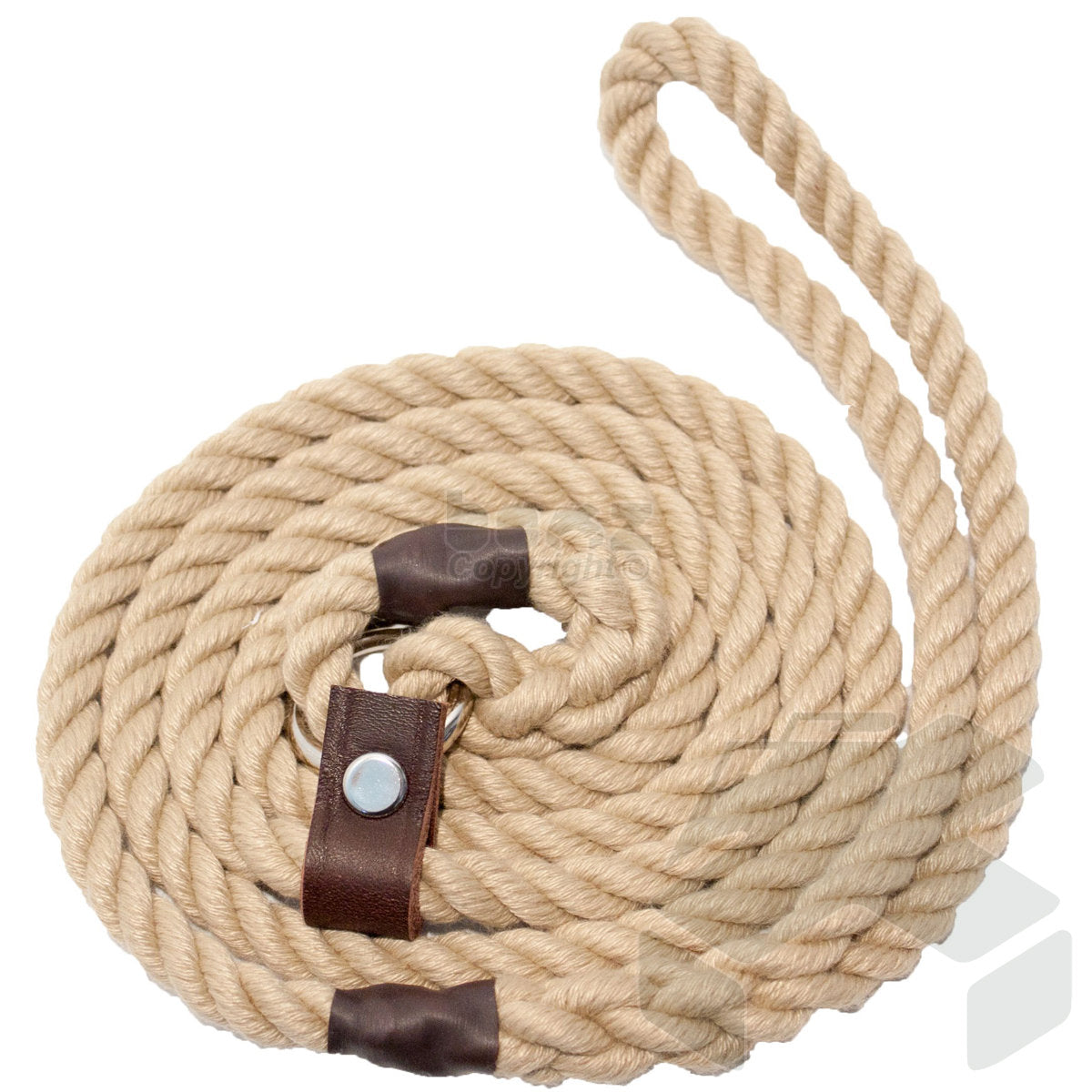Bisley Rope Slip Lead, Dog Lead with Leather Fittings - Natural