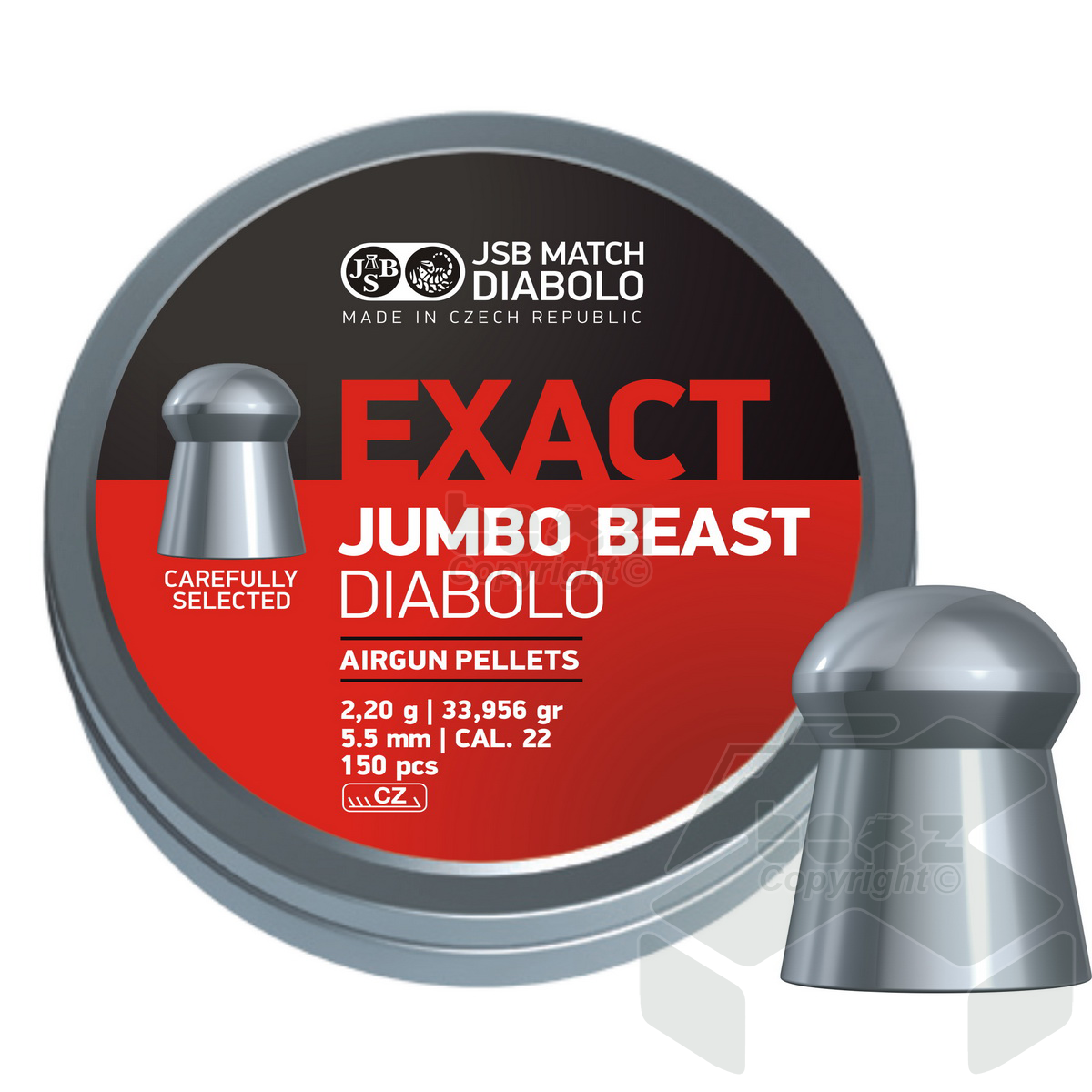 JSB Exact Jumbo Beast Diabolo Domed Pellets Tin of 150 - 5.52mm .22 Cal