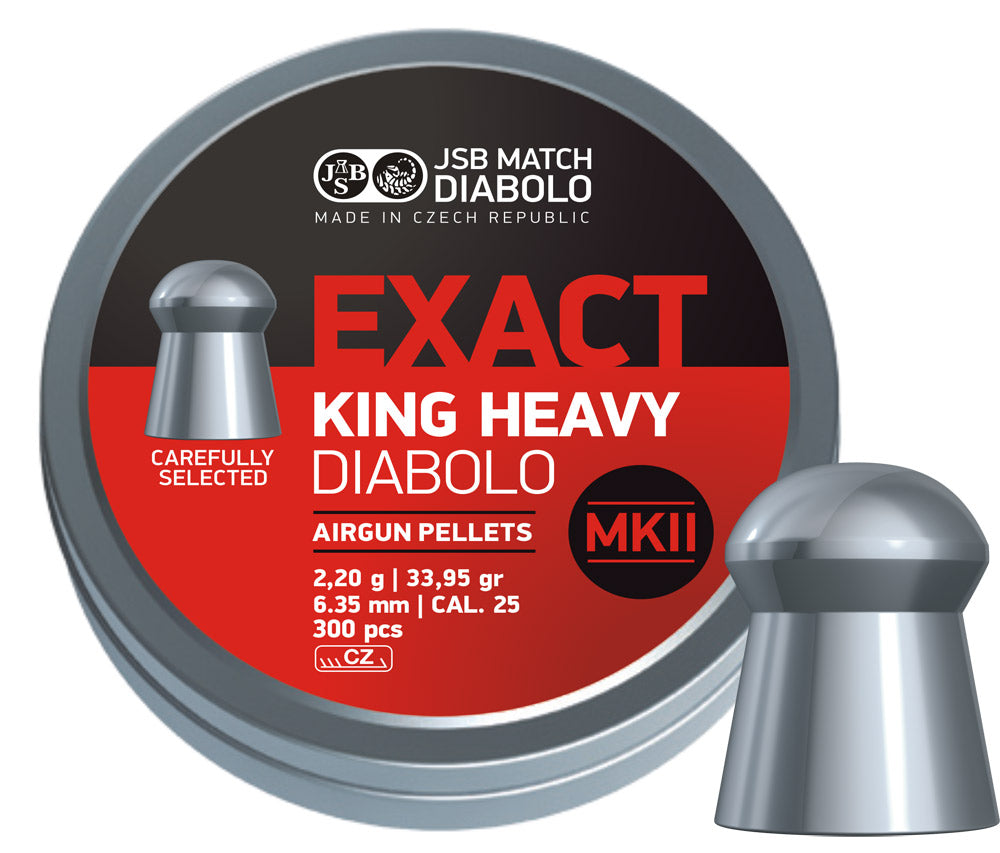 JSB Exact King Heavy MKII Diabolo Domed Pellets Tin of 300 - 6.35mm .25 Cal