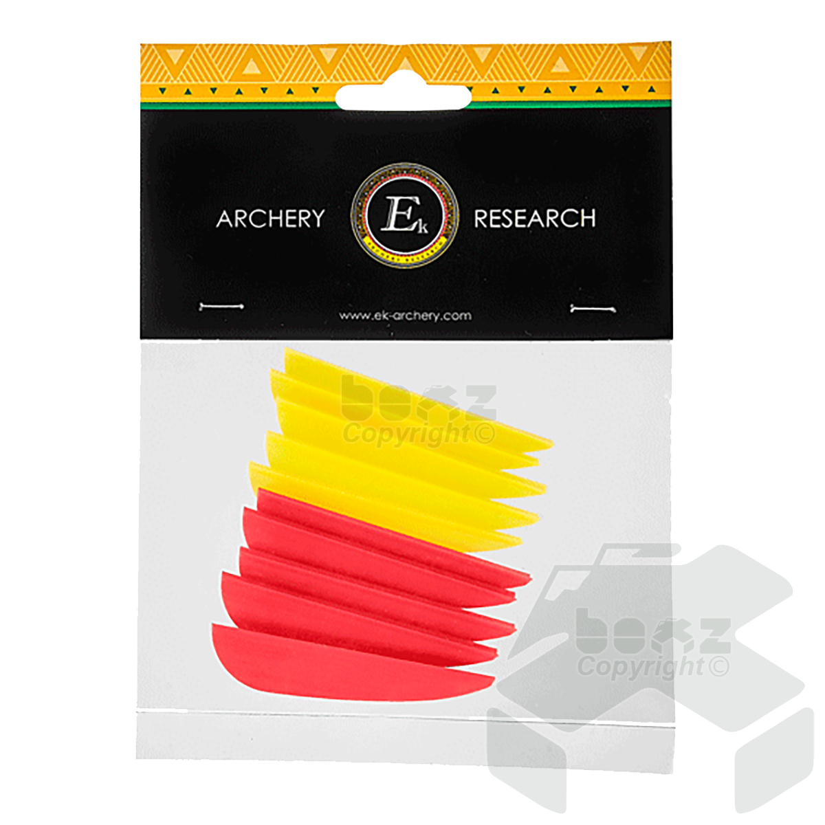 EK Archery Fiberglass & Wooden Arrow Vanes 2.5" Neon Red/Yellow - Pack of 10