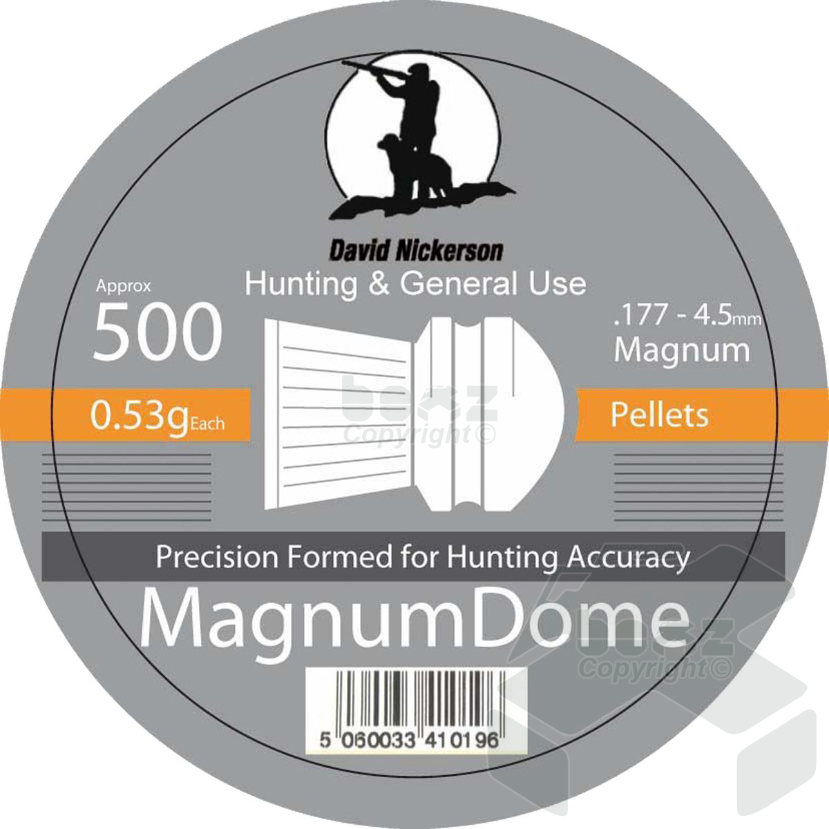 David Nickerson Magnum Dome Tin of 500 - 4.5mm .177 Cal