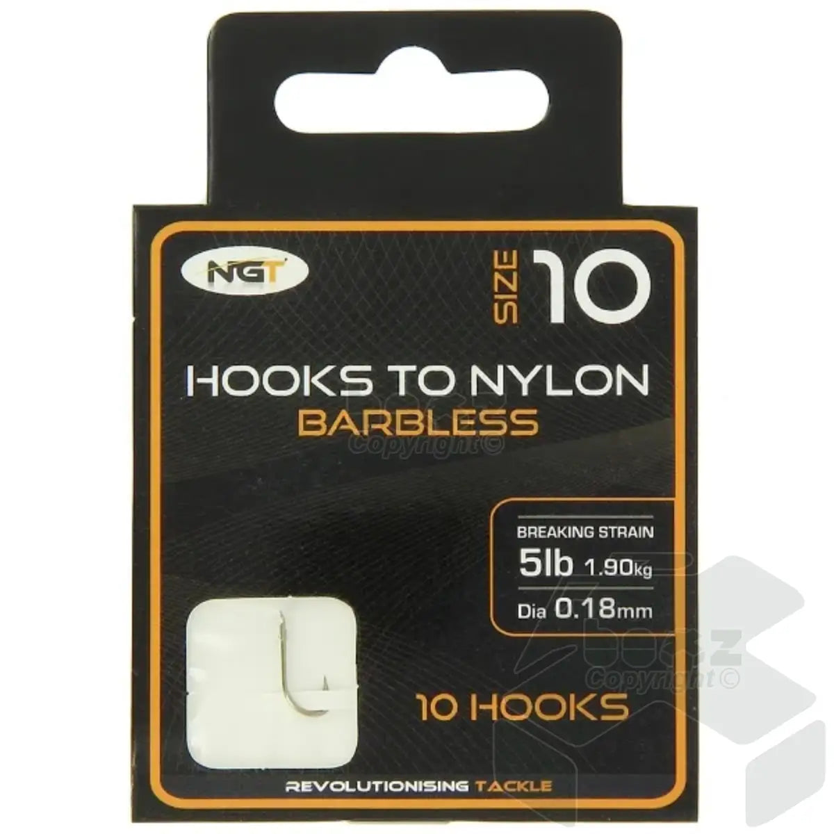 NGT 10 Barbless Hooks To Nylon - Size 10