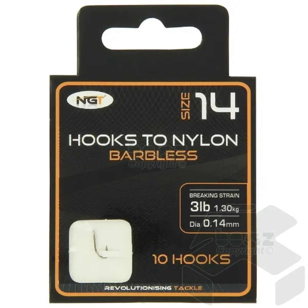 NGT 10 Barbless Hooks To Nylon - Size 14