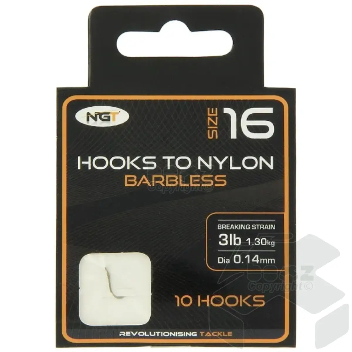 NGT 10 Barbless Hooks To Nylon - Size 16