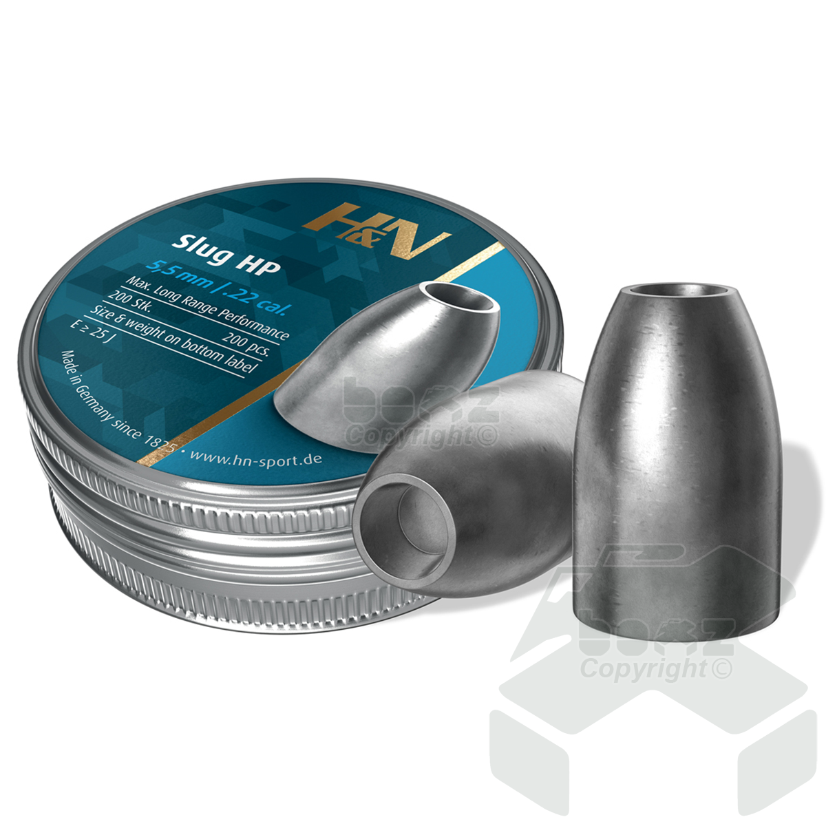 H&N Slug HP Pellets Tin of 200 - 5.51 & 5.53mm .22 Cal