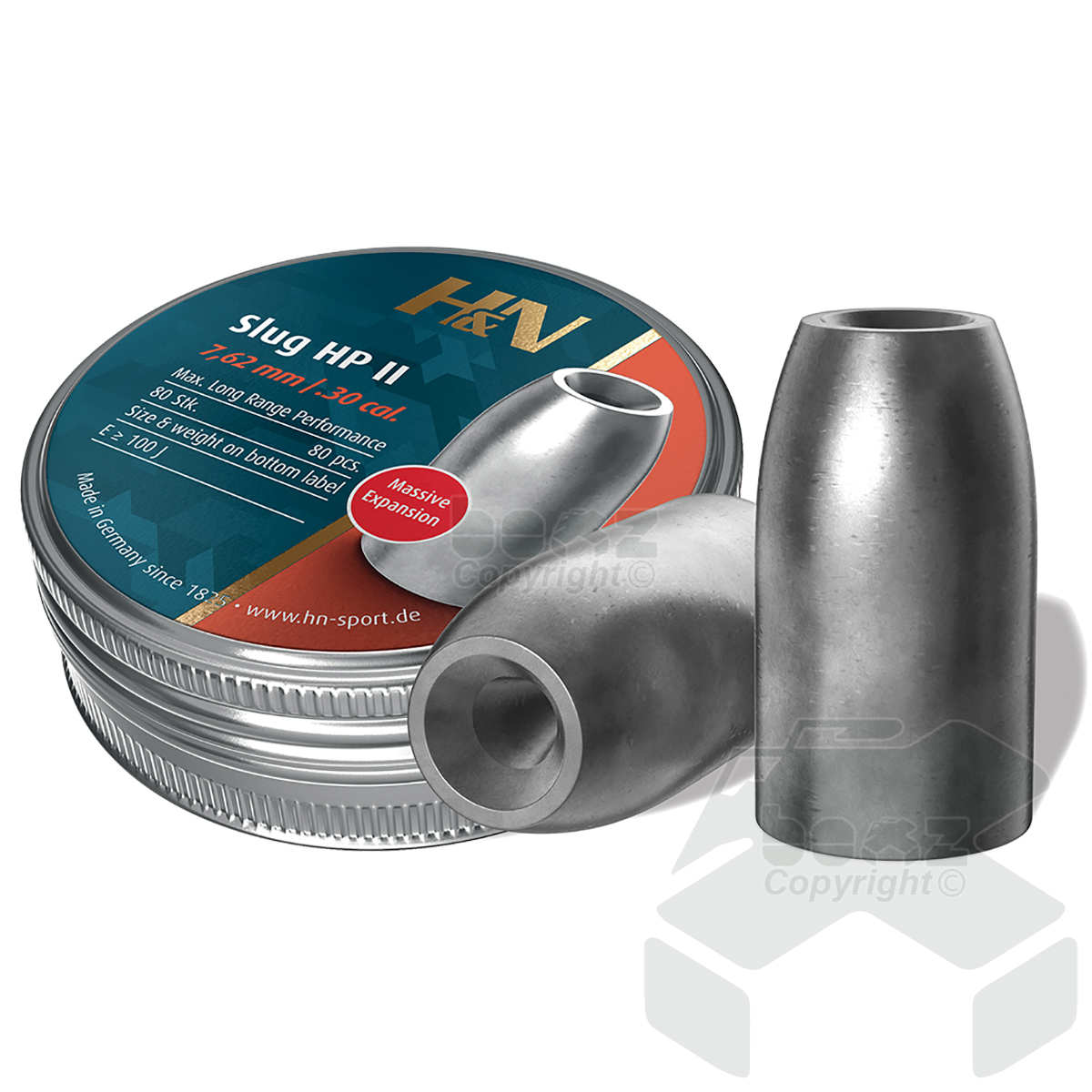 H&N Slug HP II 301 Pellets Tin of 80 - 7.62mm .301 Cal