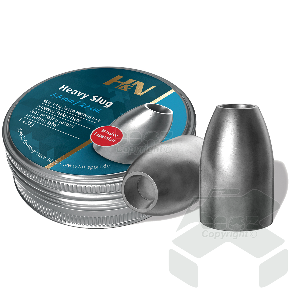 H&N Slug HP Heavy Pellets Tin of 120,150 - 5.51 & 5.53mm .22 Cal
