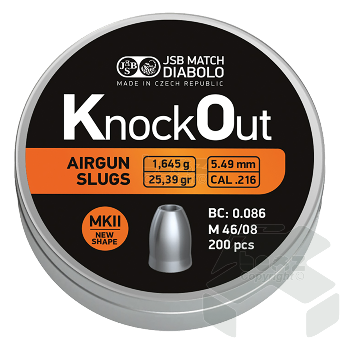 JSB KnockOut Slugs MKII Pellets Tin of 200 - 5.49mm .22 Cal
