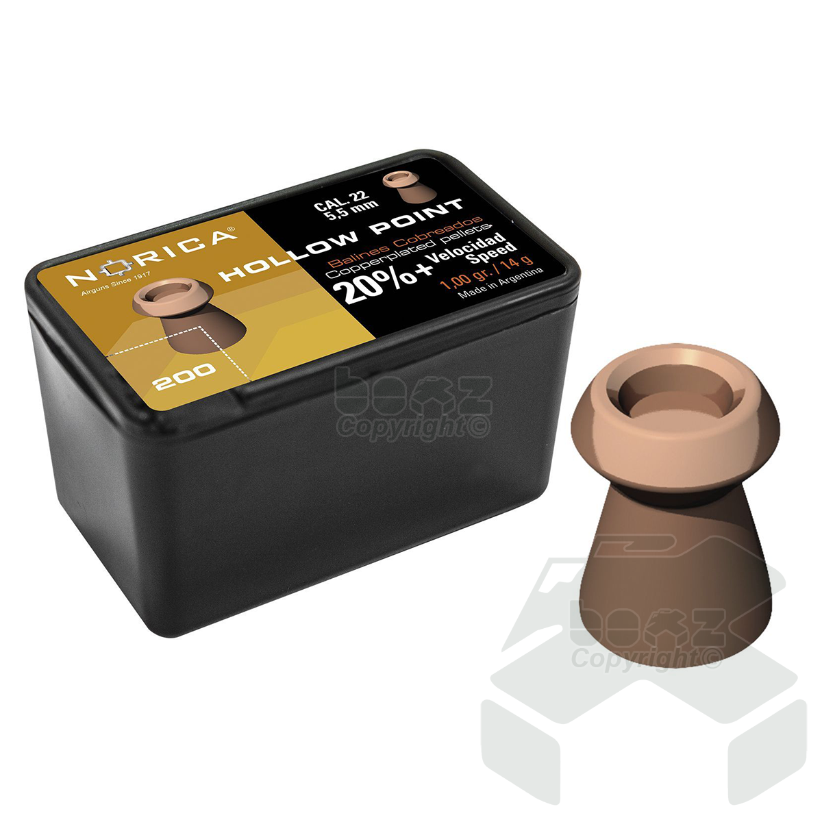 Norica Hollow Point (Copper) Pellets Tin of 200 - 5.50mm .22 Cal