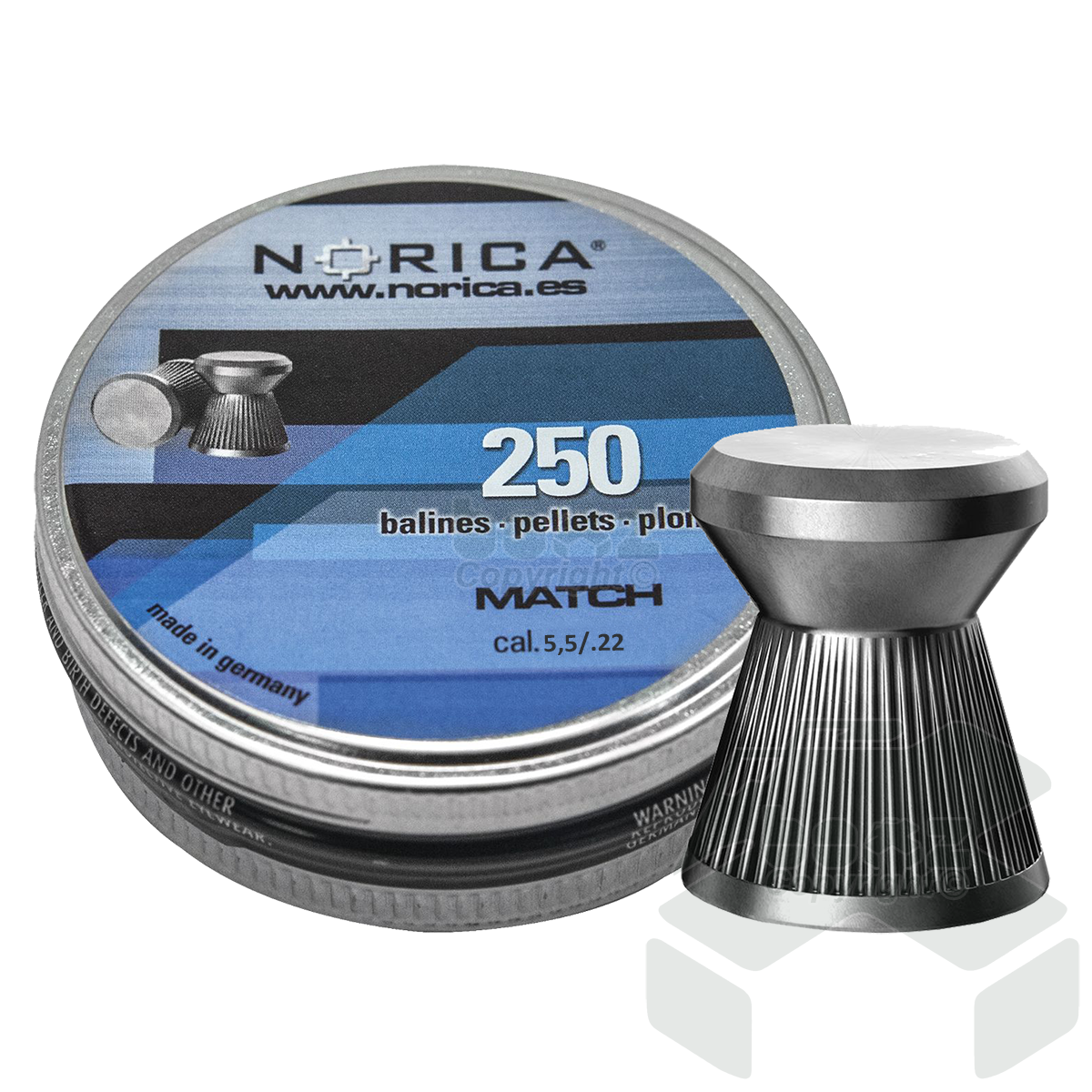 Norica Match Flat Head Pellets Tin of 250 - 5.50mm .22 Cal