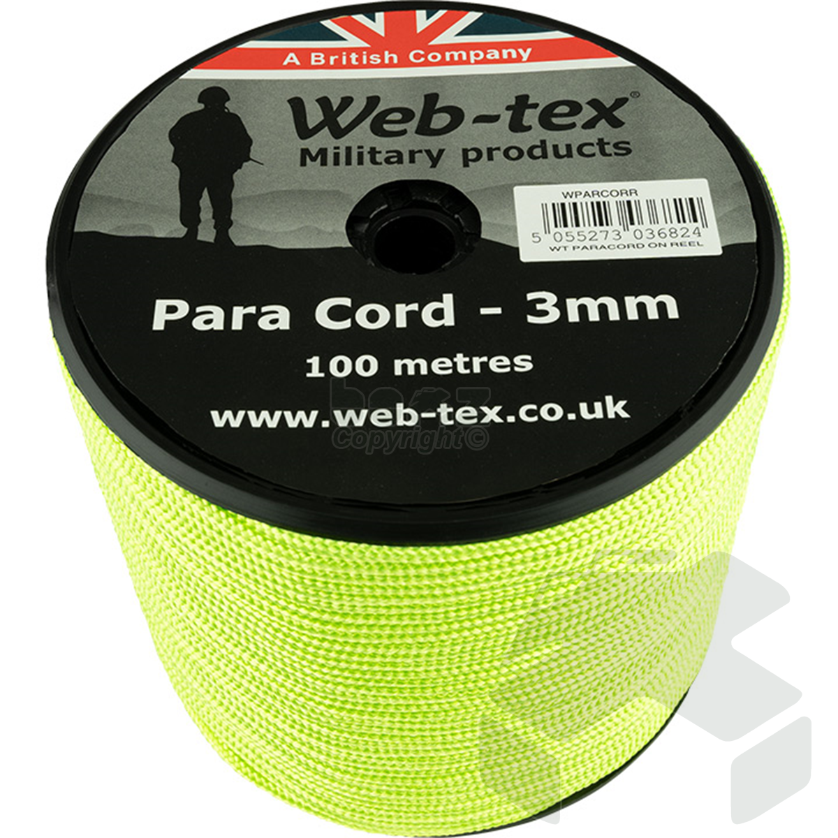 Web-Tex Paracord Reel - 100m - Neon Green