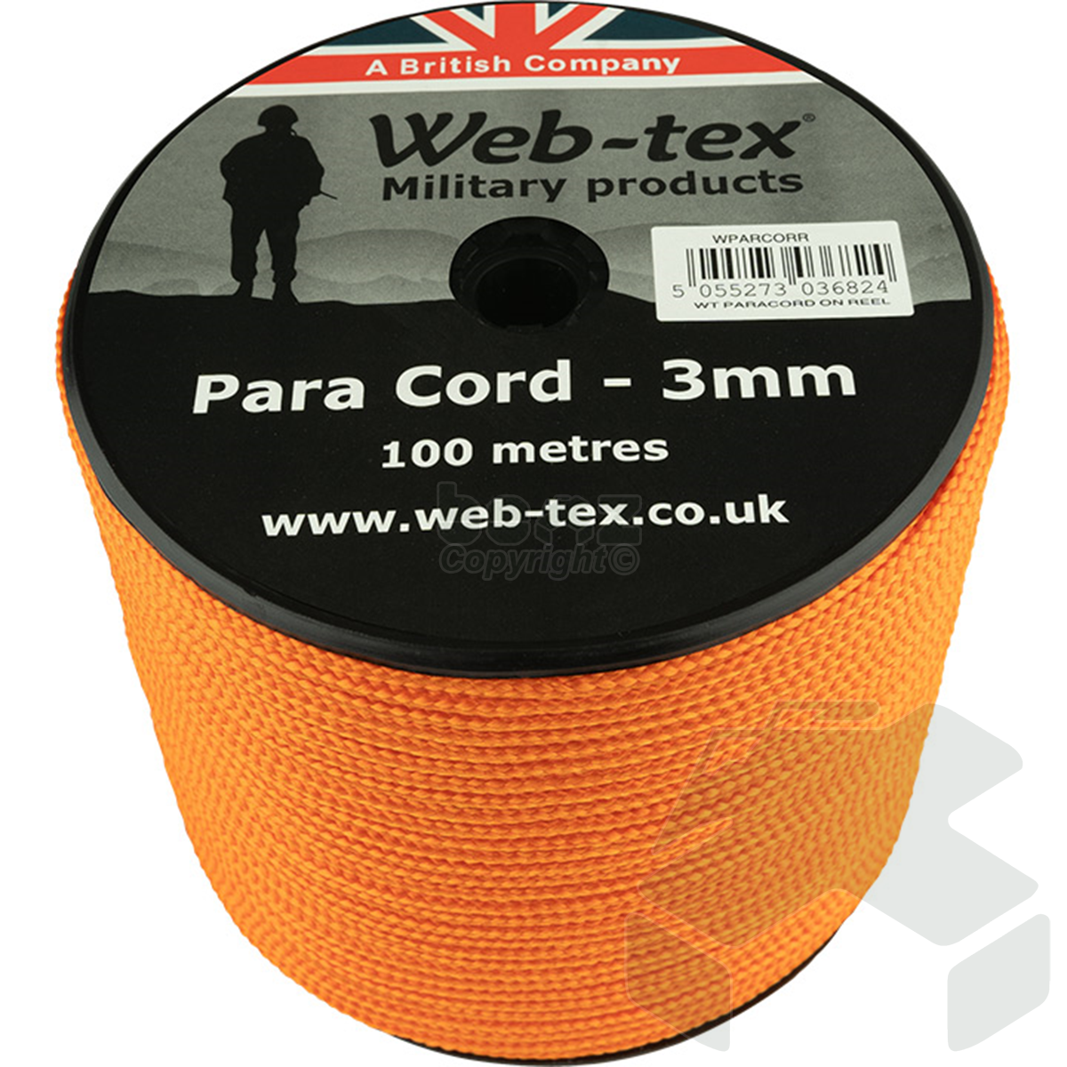 Web-Tex Paracord Reel - 100m - Neon Orange