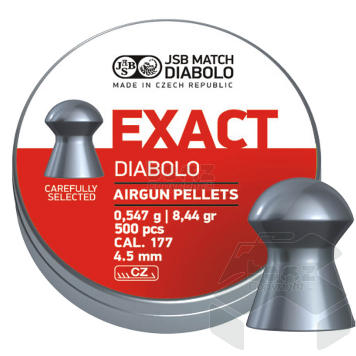 JSB Exact Diabolo Domed Pellets Tin of 500 - 4.50, 4.51, 4.52 or 4.53mm .177 Cal
