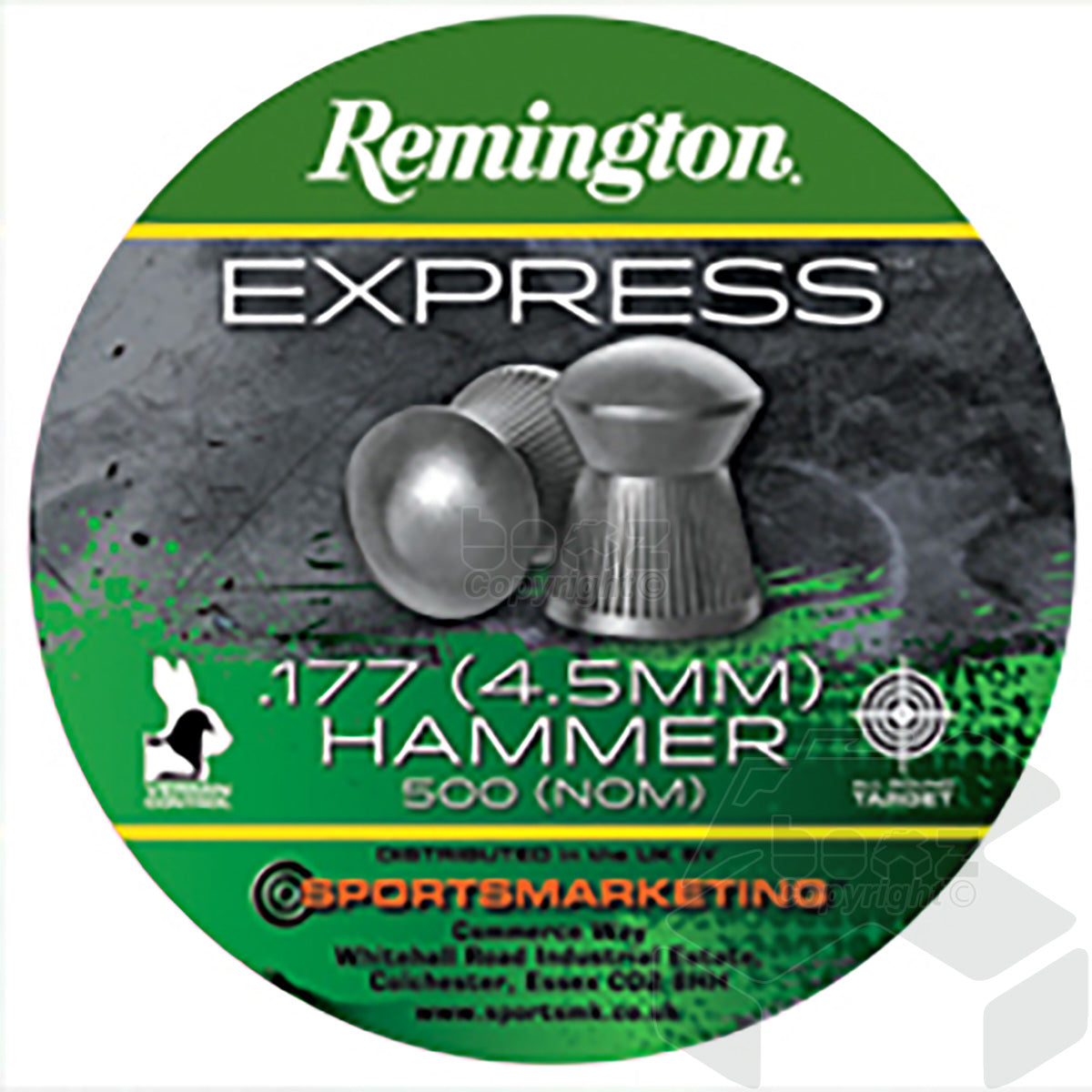 Remington Express Domed Hammer Tin of 500 - 4.5mm - 7.87Grains - .177 Cal