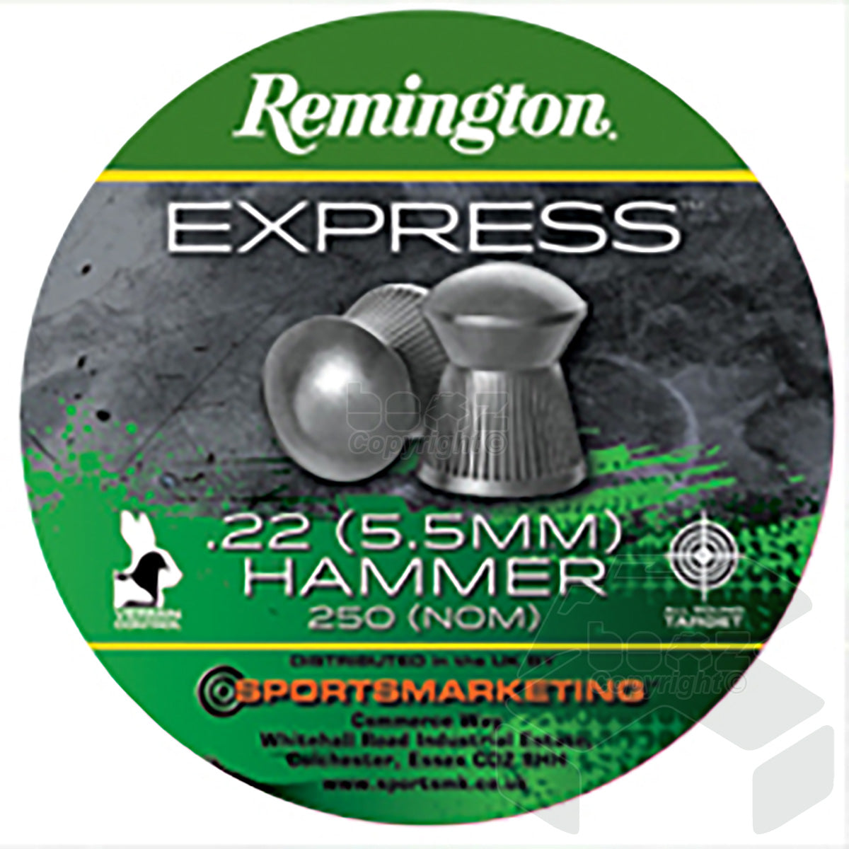 Remington Express Domed Hammer Tin of 250 - 5.5mm - 14.6Grains - .22 Cal
