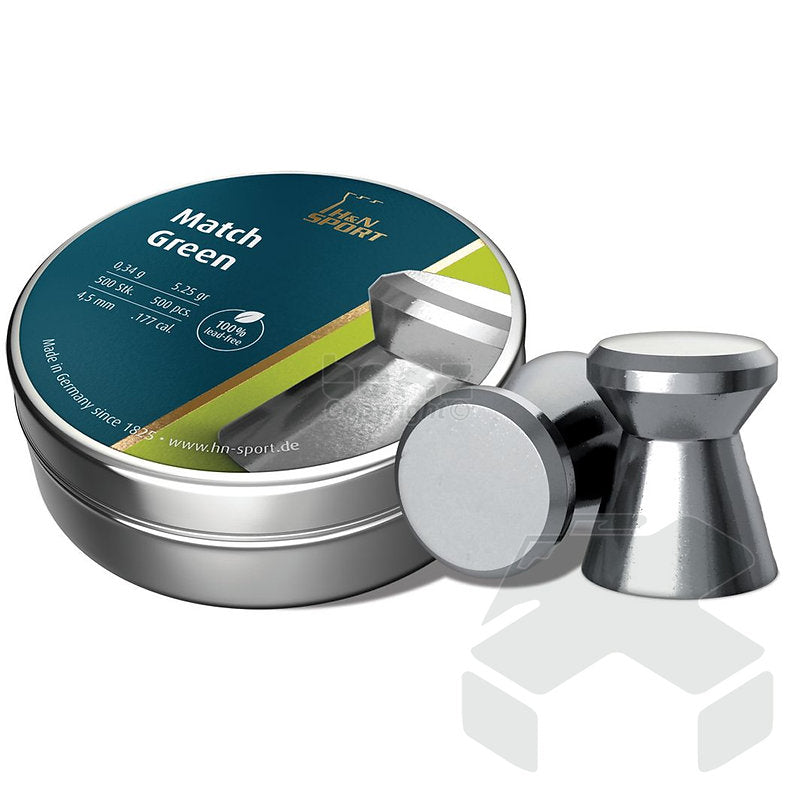 H&N Match Green Pellets 100% Lead Free Tin of 500 - 4.50mm .177 Cal