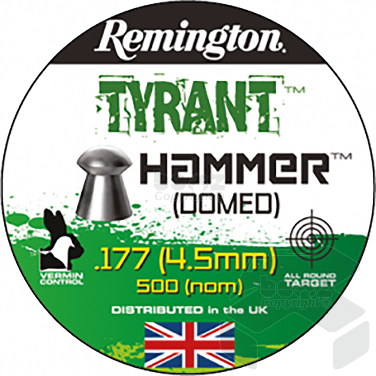 Remington Tyrant Hammer Domed pellets Tin of 500 - 4.5mm - 10086 Grains - .177 Cal