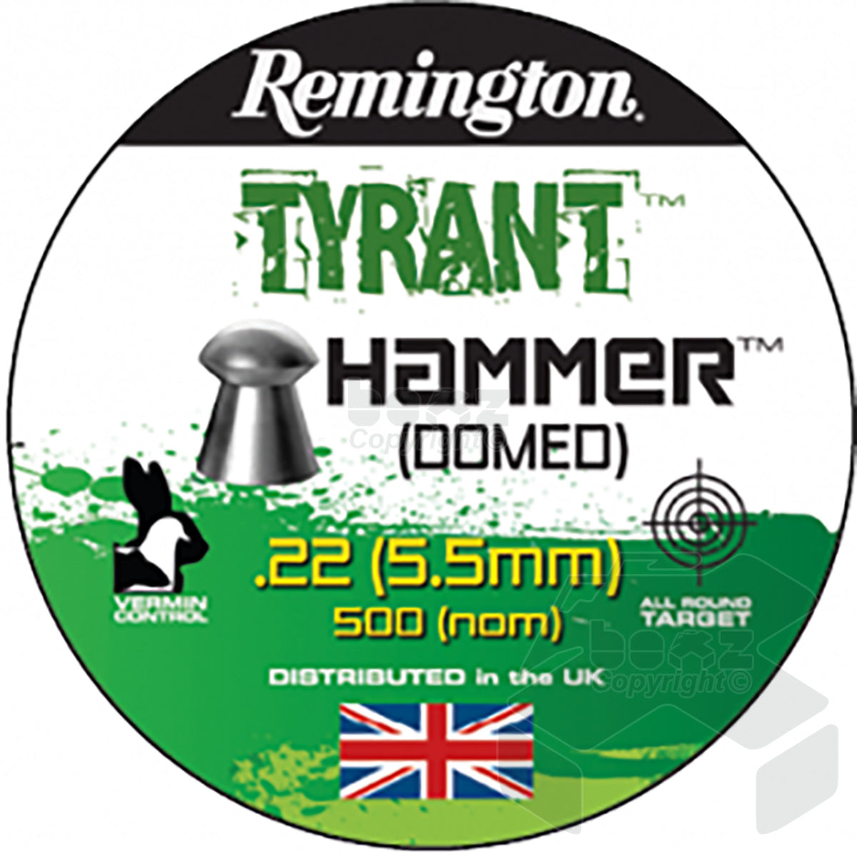Remington Tyrant Hammer Domed pellets Tin of 500 - 5.5mm - 21.3 Grains - .22 Cal