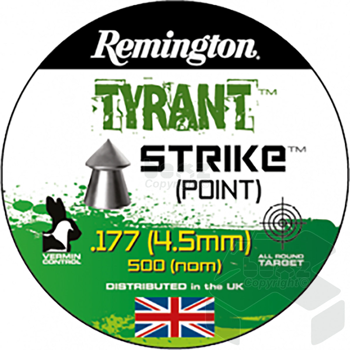 Remington Tyrant Strike pellets Tin of 500 - 4.5mm - 7.56 Grains - .177 Cal