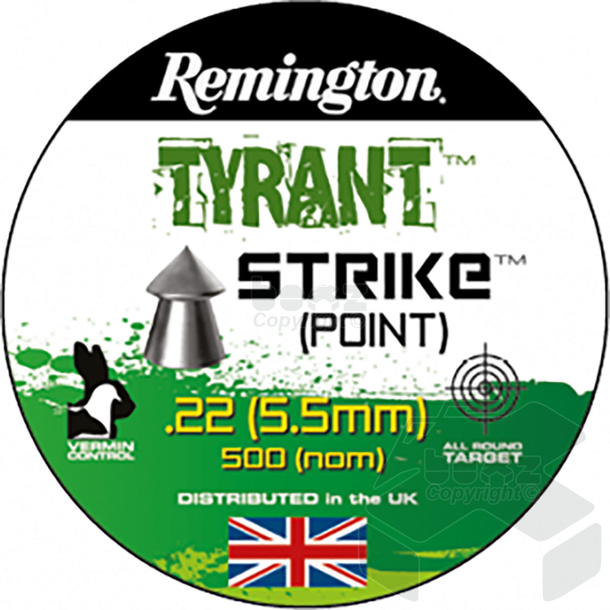 Remington Tyrant Strike Pointed pellets Tin of 500 - 5.5mm - 16.2 Grains - .22 Cal